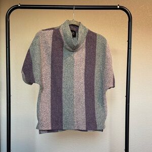 Striped Cowl Neck Short Sleeve Sweater